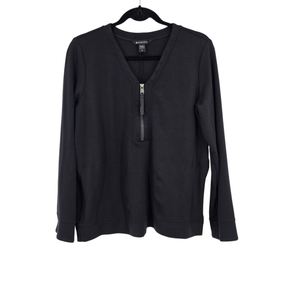 Athleta Black Eastbound Half Zip V-Neck Relaxed Sweatshirt With Pockets Size L